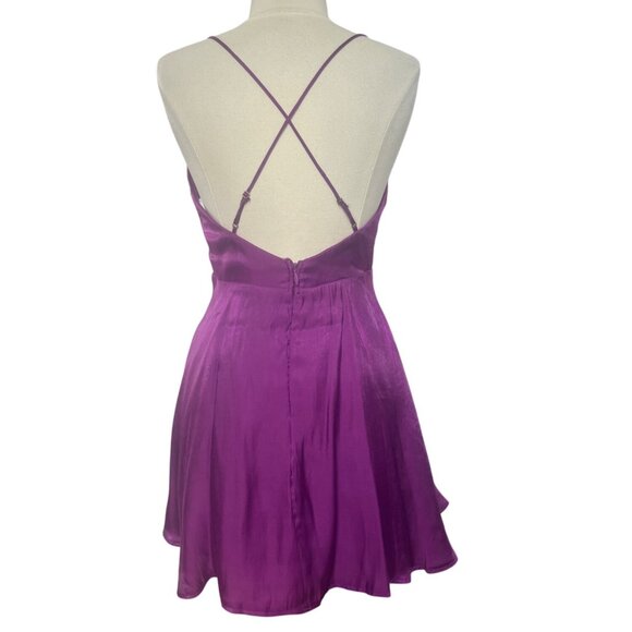 Lulus Positively Darling Magenta Satin Surplice Skater Dress Medium New - Picture 3 of 12